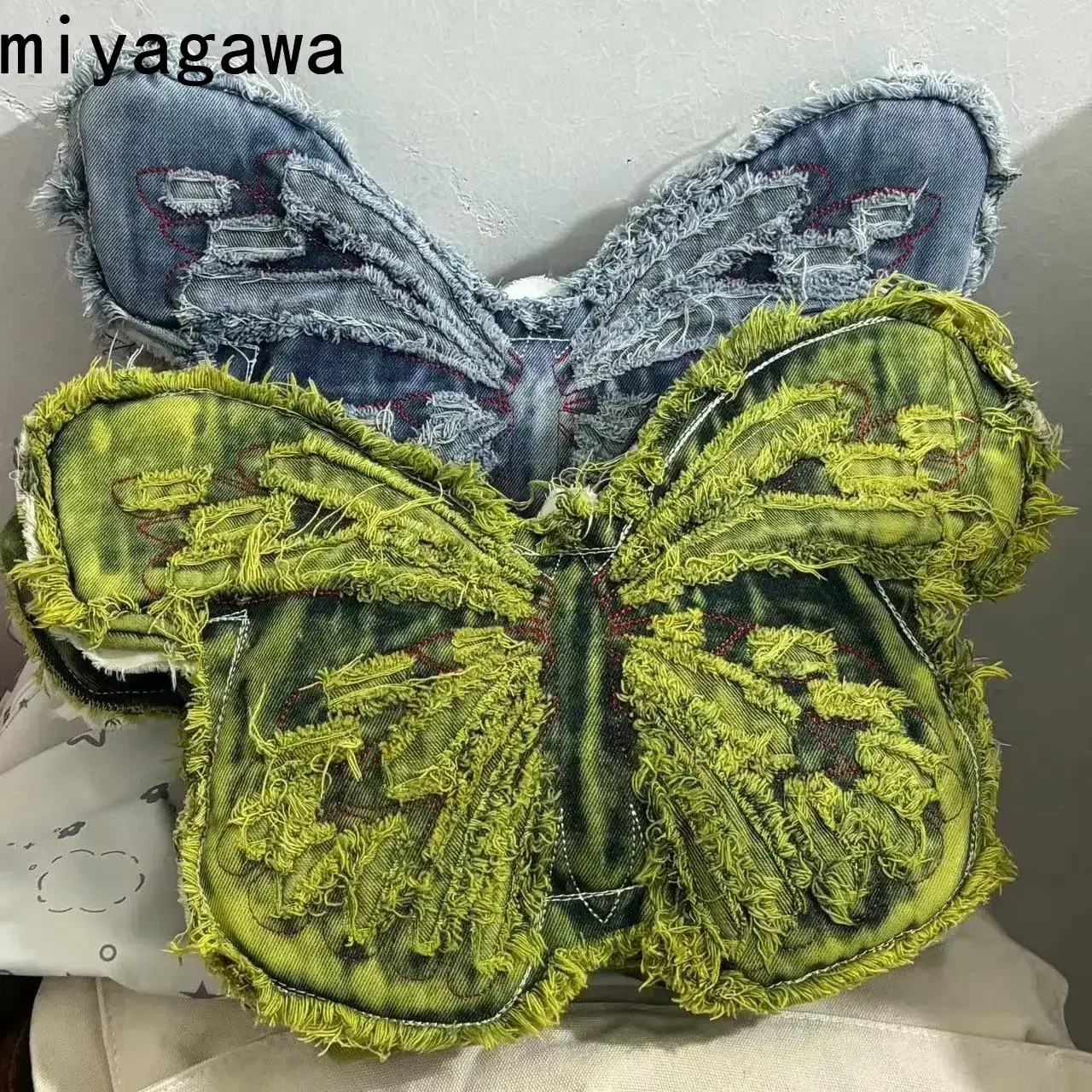 Miyagawa-Bolso de hombro de vaquero con mariposa bordada, mochila versátil de gran capacidad, diseño de nicho, 2024