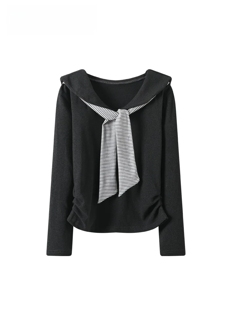 

CaraCLUB трикотаж больших размеров, длинный све, темно-синий воротник, женский осенне-зимний новый утягивающий винтажный топ для девочек больших размеров