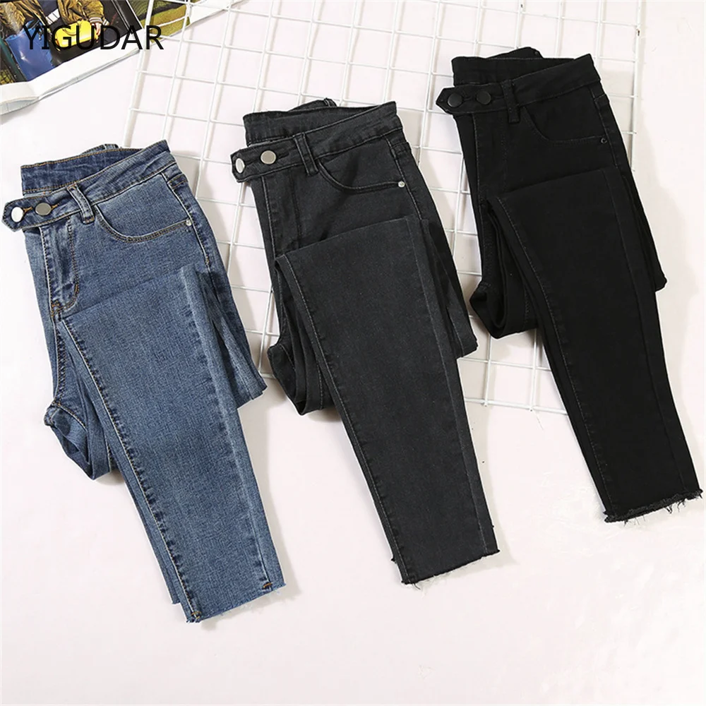 

Spring Women High Waist Denim Jeans Skinny Pencil Pants Leggings Elastic High Waist Denim Skinny Trousers