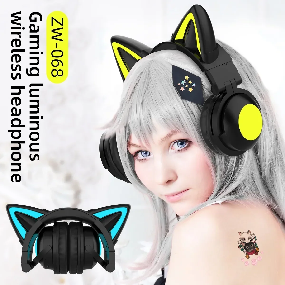 

New Cat Ear Bluetooth Headphones Cute Wired/wireless Kawaii RGB Light Headsets All-inclusive Stereo Esports Anime Girl Headphone