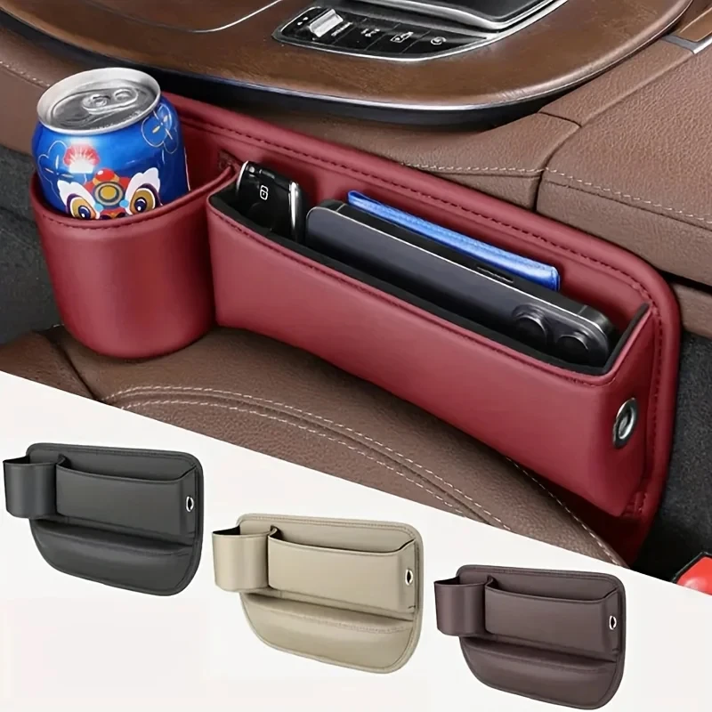 Universal Car Seat Gap Organizer Storage Box Multifunction Leather Crevice Side Storage Pocket Wallet Keys Card with Cup Holder