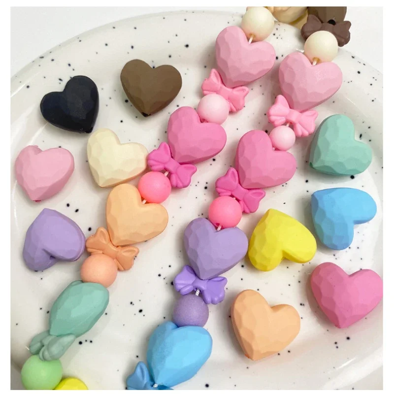 Hand Paint Multi Color Fashion Heart Bead Jewelry Accessories DIY Charm Making Matte Rubber Effect Jewelry Finding Macaron Tower