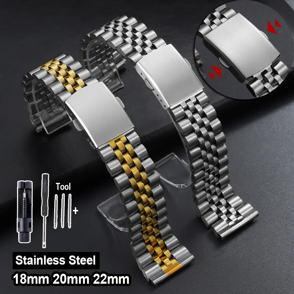 

Straight End Stainless Steel Bracelet Universal Belt for Jubilee for Seiko for Omega Metal Watch Band 18mm 20mm 22mm Watch Strap