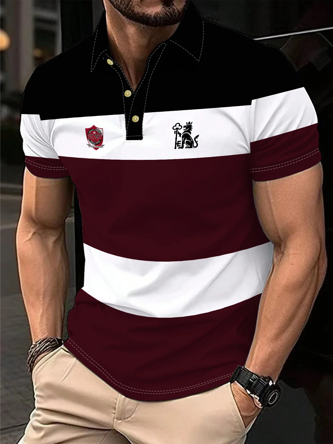 

Мужская классическая рубашка в клетку на пуговицах, мужская модная спортивная рубашка с коротким рукавом и крупным полосатым логотипом