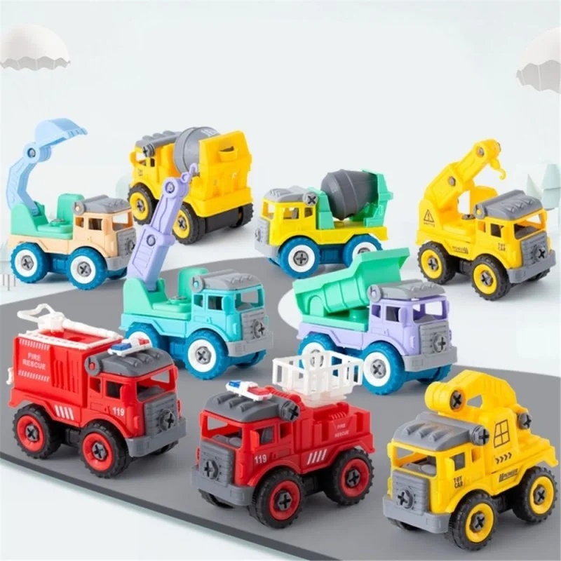 4pcs Kids DIY Construction Toys Engineering Car Fire Truck Screw Build and Take Apart Vehicle Models Fun Gifts for Boys Children