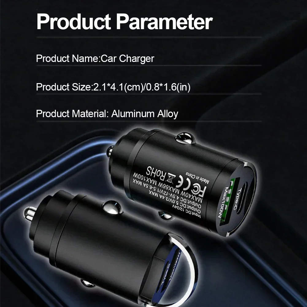100 واط USB شاحن سيارة صغير شحن سريع منافذ مزدوجة شاحن الهاتف نوع C QC3.0 PD شواحن السيارات آيفون شاومي هواوي سامسونج