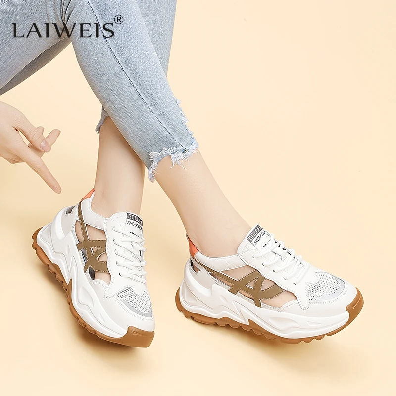 Women Platform Sneakers Shoes Summer Lightweight Platform Shoes Round Toe Chunky Shoes Lace Up Flat Skateboard Shoe for Female