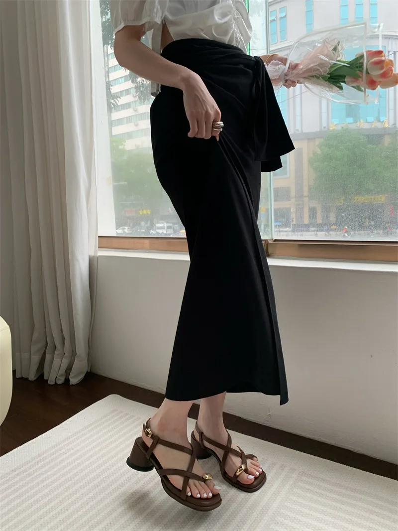 Fashion Womens Shoes 2024 High Heel Sandals All-Match Suit Female Beige Flip Flops Platform Luxury High-heeled Low Gladiator New