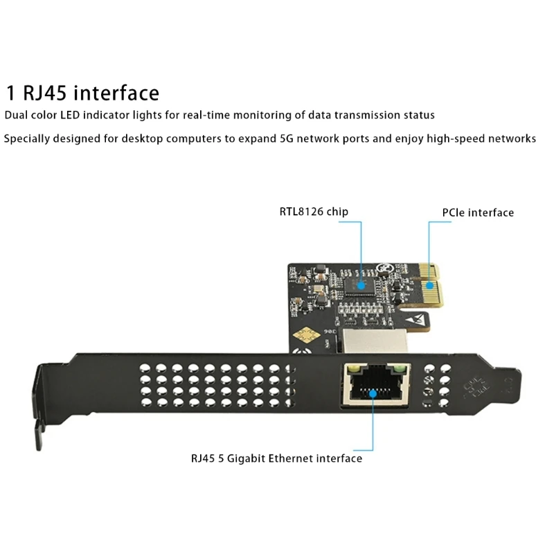 Tarjeta red inalámbrica 5000Mbps, adaptadores PCIE a RJ45, tarjeta controladora Ethernet 5Gbps para Win7/8/10/11