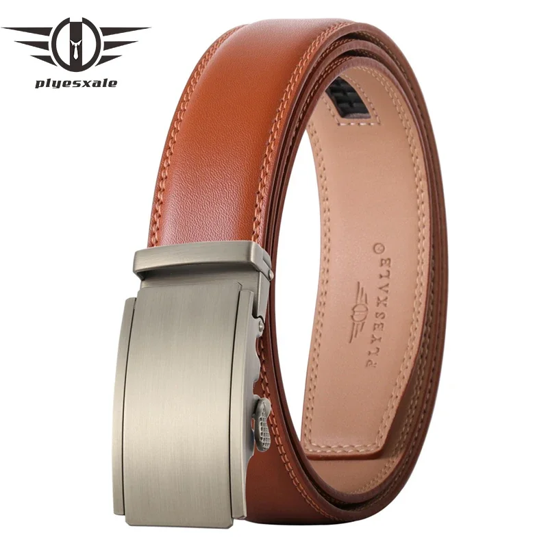 Brown Cowhide Genuine Leather Belts For Men New Fashion Luxury Designer Dress Formal Casual Belt Male Automatic Buckle B622