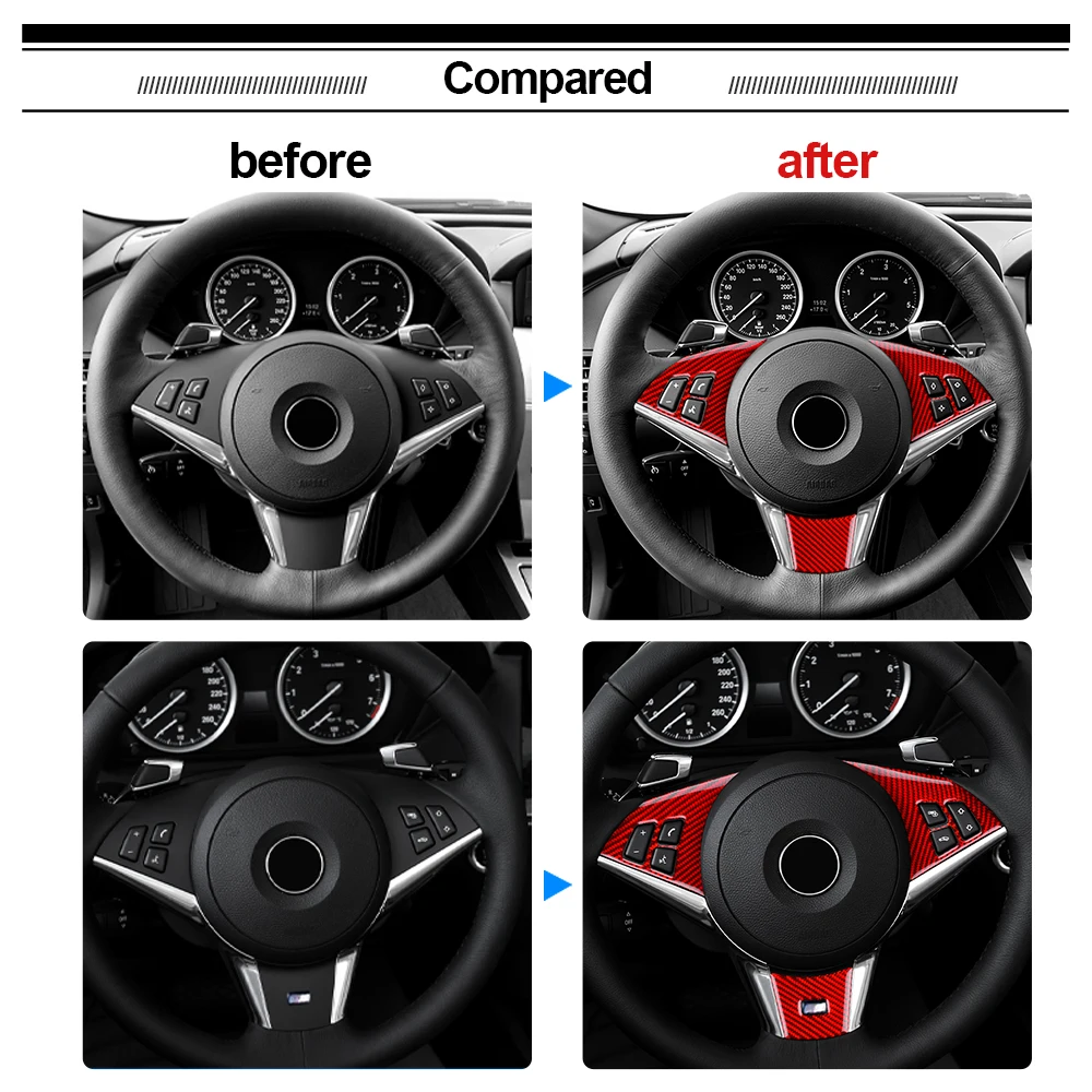 Carbon Fiber for BMW E63 E64 2004 2005 2006 2007 2008 2009 2010 Accessories Car Steering Wheel Button Switch Frame Sticker Trim