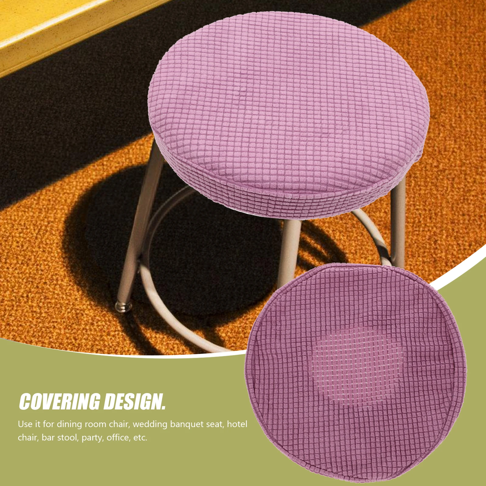 

Elastic Round Chair Cover Light Purple Stretch Seat Protector Removable for Bar Stool Hotel Party Office 30-38cm Diameter