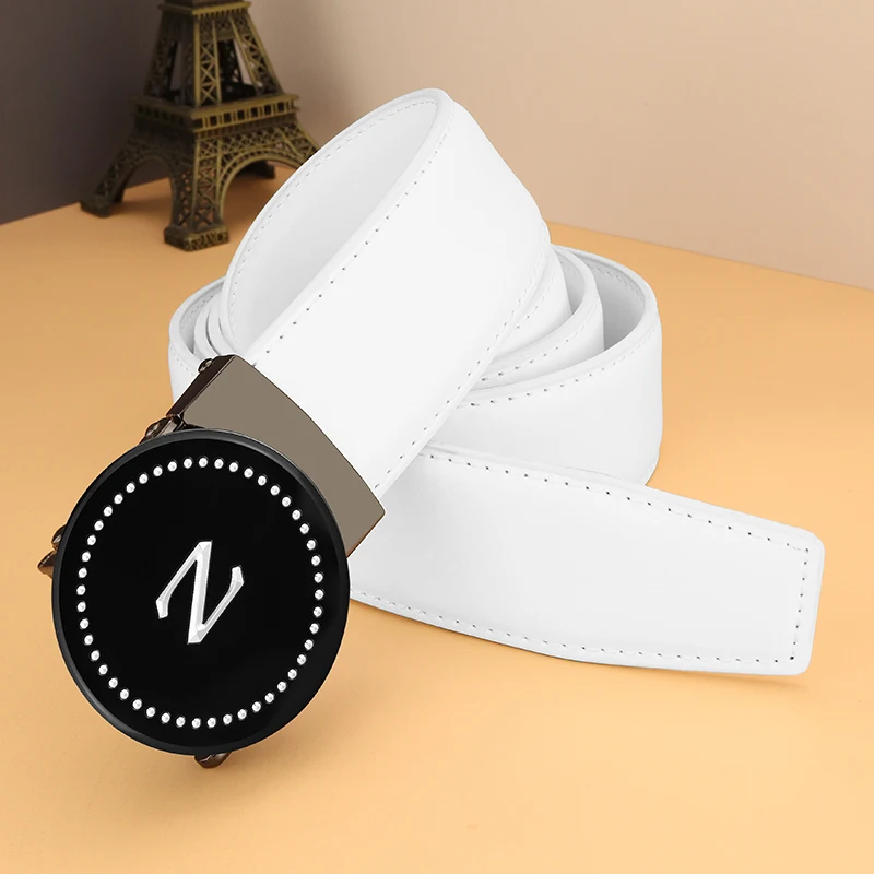 高品質カジュアルホワイトレター-z-本革ベルト男性デザイナー高級有名ブランド自動バックルジーンズセインチュールオム