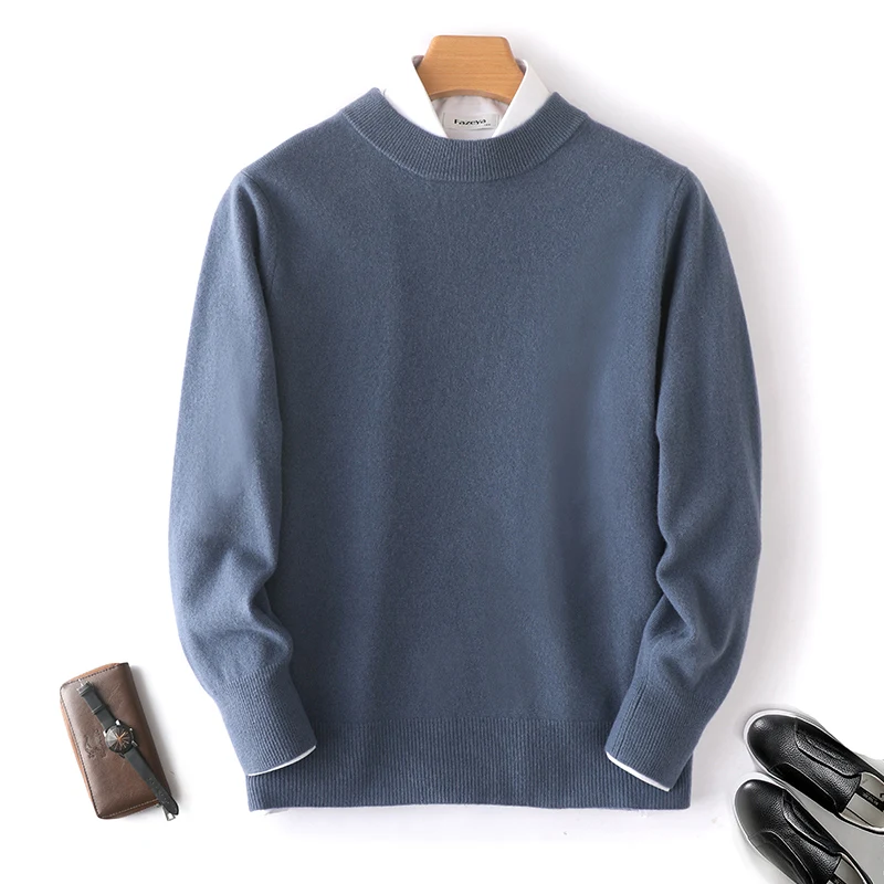 Autumn And Winter New 100% Pure Wool Men's Round Neck Pullover Sweater Loose Padded Cashmere Knit Bottoming Shirt