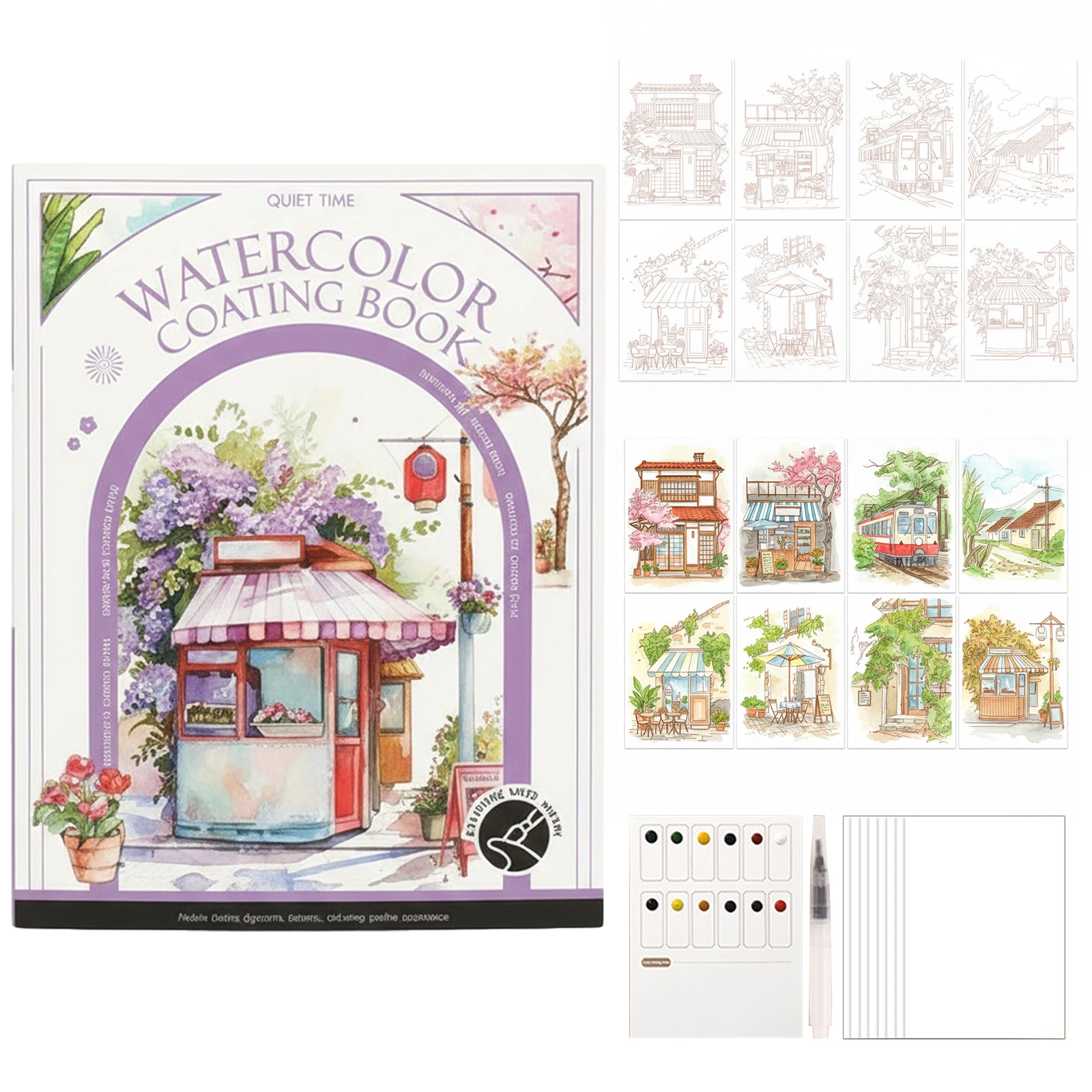 

Альбом для раскрашивания акварельными красками с набором красок для взрослых (для спокойного времяпровождения)