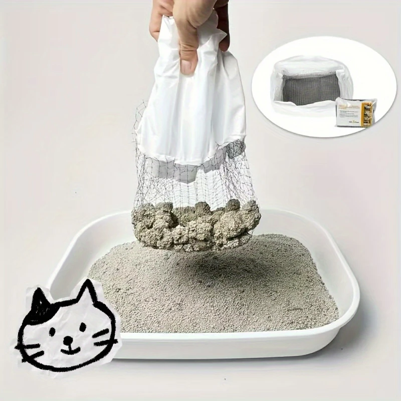 10pcs Washable Cat Supplies Grid Filter Bag Plastic Easy To Use Designed for Pet Litter Box Liners Clean Hands-free Fecal Filter