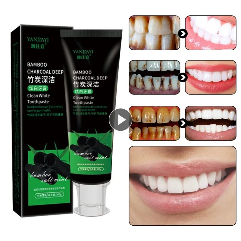 100g Bamboo Charcoal Black Toothpaste Deep Clean Mint Whitening Teeth Beauty Flavor Removing Tooth Stains Care Refreshing Breath