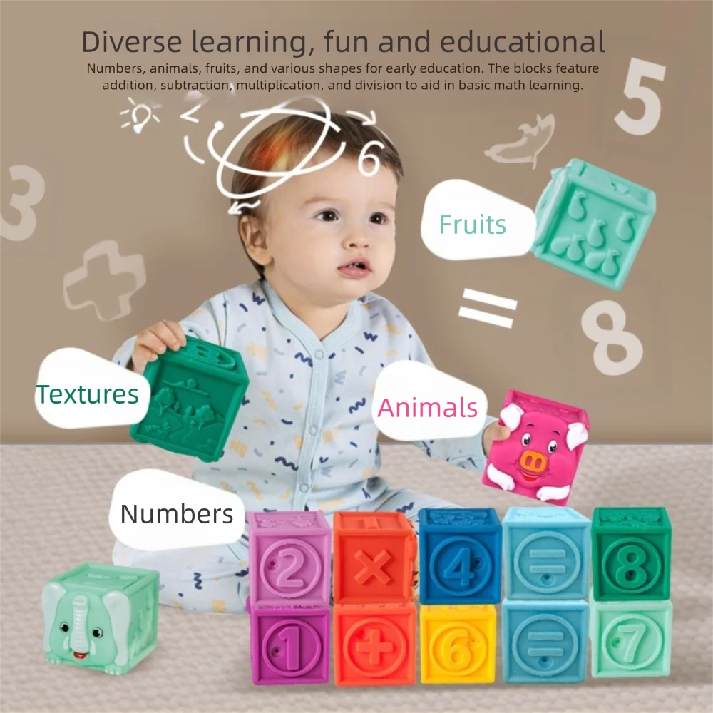 

12Pcs Soft Rubber Animal Building Blocks Early Education High Temperature Resistance Cognitive Toy Can Bite Glue Puzzle