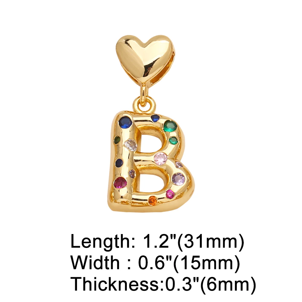 OCESRIO Multicolor Crystal Heart Letters Pendant for Necklaces Copper Gold Plated Initial Name Jewelry Making Supplies pdtb621
