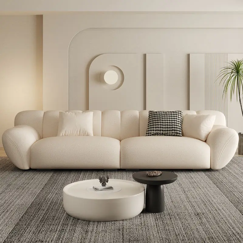 French cream petal sofa light luxury living room straight row marshmallow sofa skin feeling milk velvet