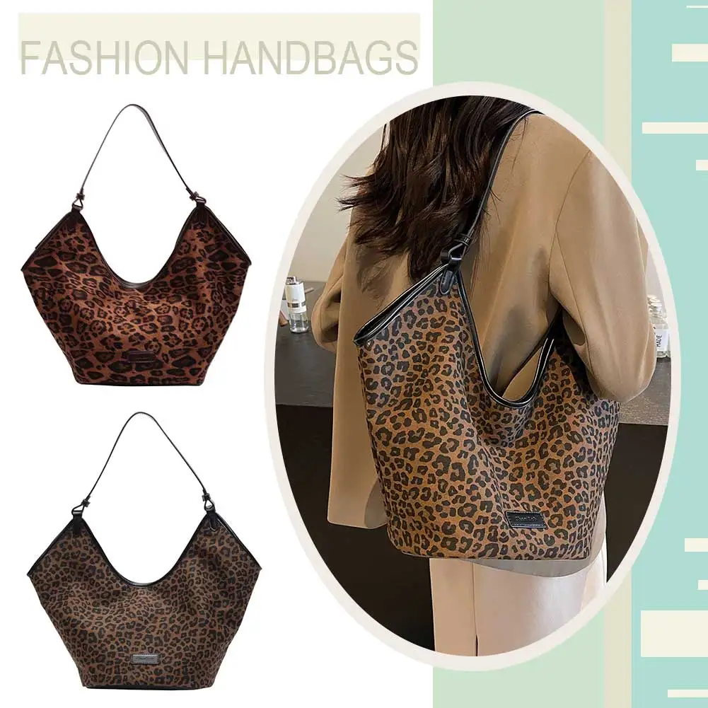 

Women Suede Handbag with Interior Pocket Shoulder Bag Leopard Print Underarm Bag Large for Work Shopping Travel