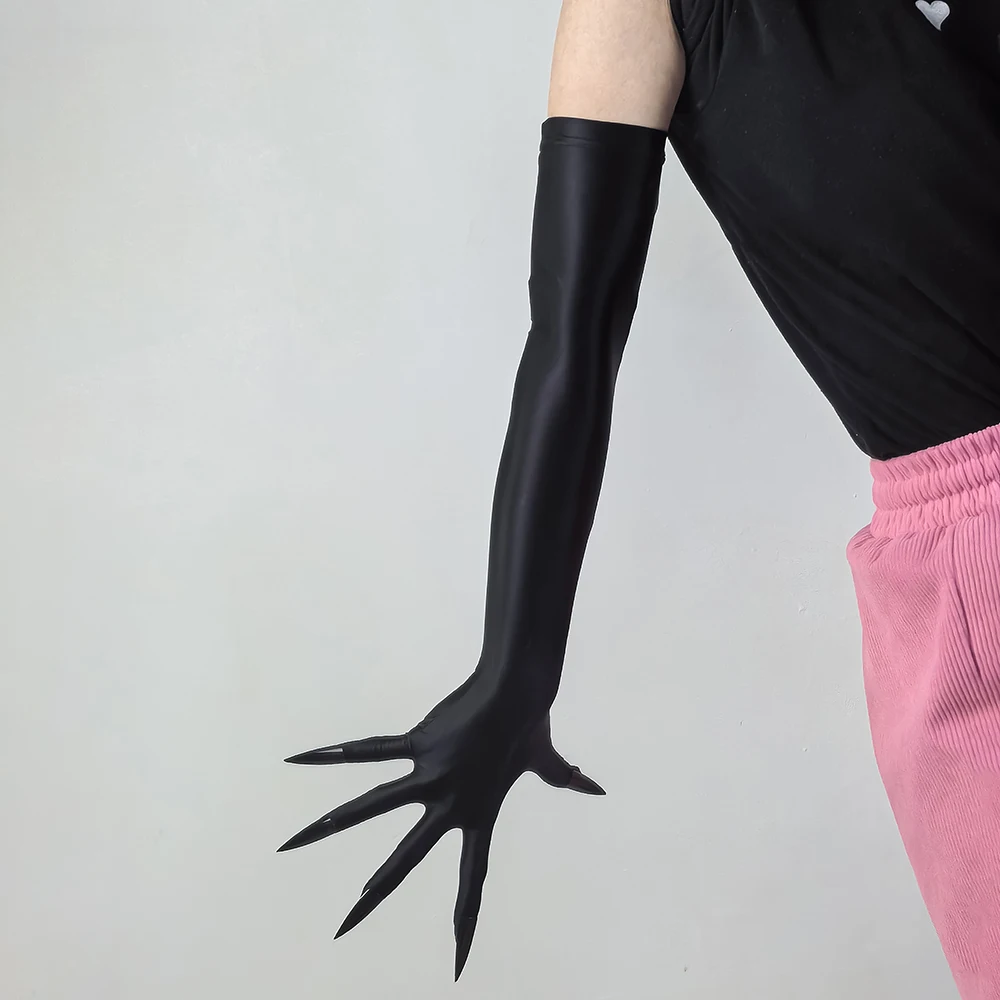 50cm Öl-Pfoten-Handschuhe mit Krallen Sexy Schwarze Hochelastische Glänzende Rollenspiel-Clubwear Weiche Glatte Party-Cosplay-Bühnen-Performance – Detail 7