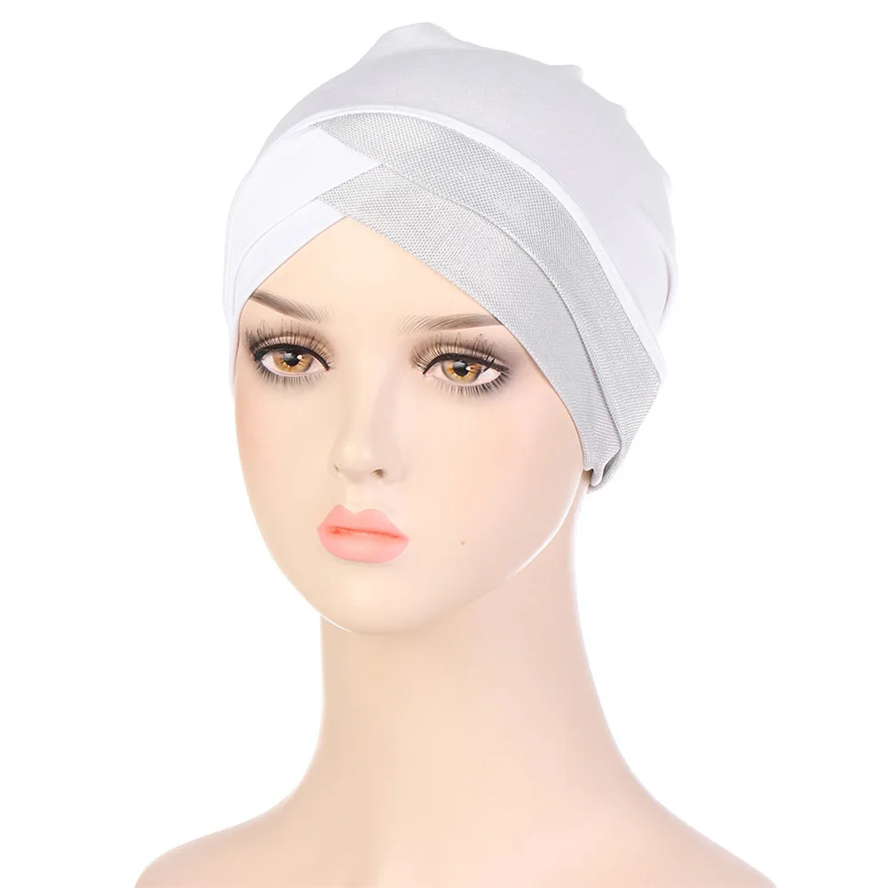 

Glitter Turbans Women Indian Muslim Inner Hijab Chemo Cap Cross Beanies Bonnet Headwear Headwrap Scarf Hair Loss Hat Femme Cover