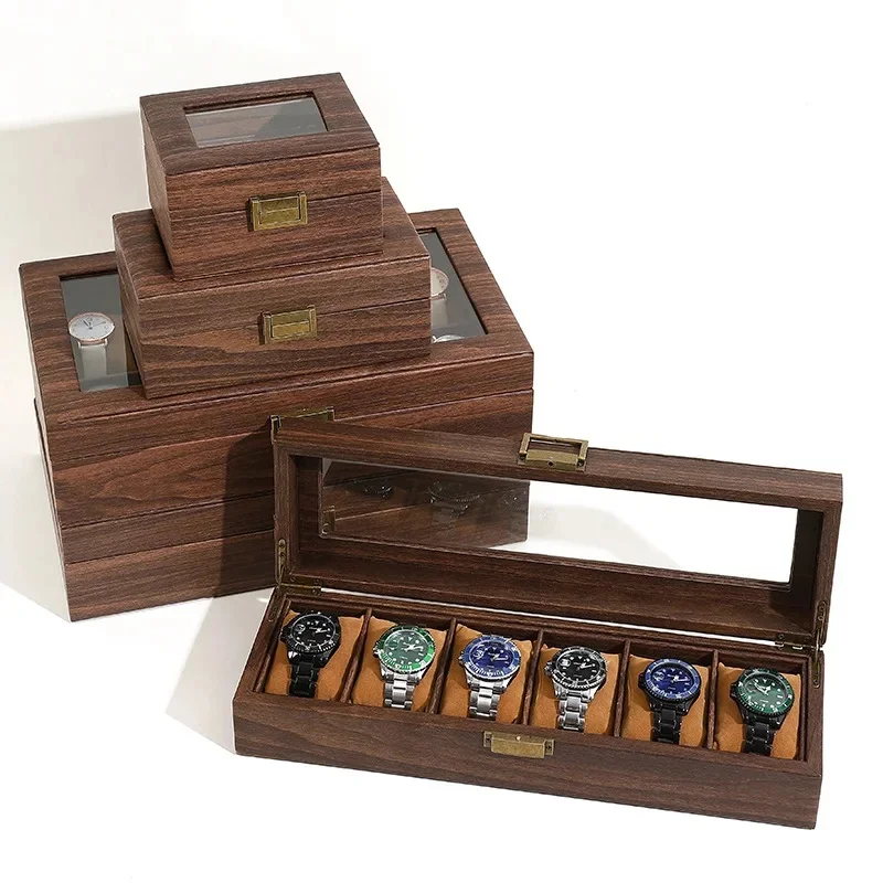 Classic Eco‑Friendly Leather Watch Display Box, Dust‑Proof Storage Case with Lock and Glass Window