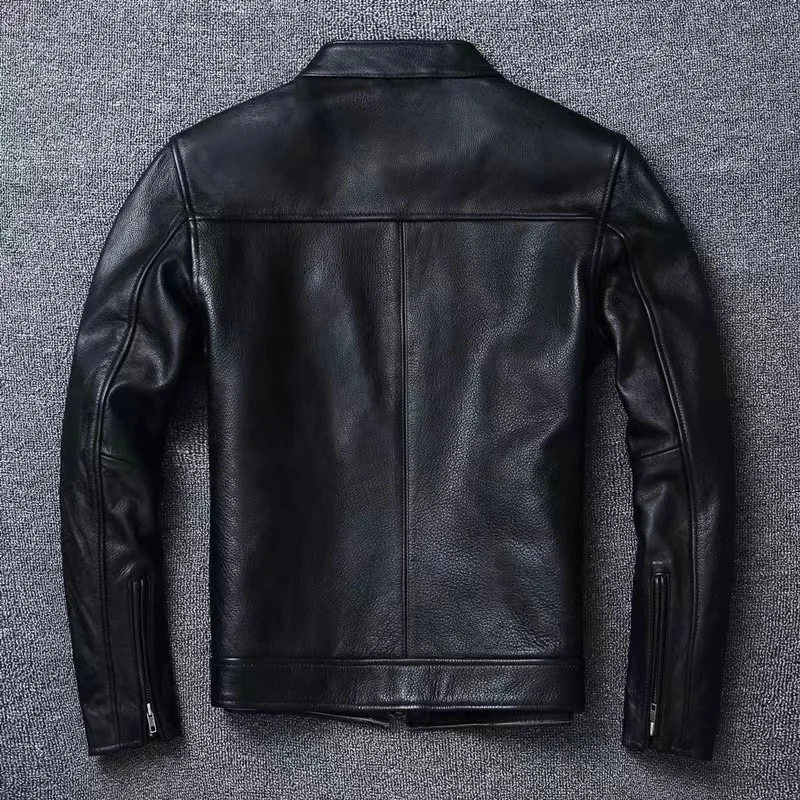 Men Cafe Racer Jackets Black Vintage Motorcycle Jacket  Retro Stand Collar Motorbiker Cowhide Leather Clothing Winter Size 6XL