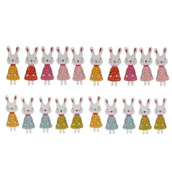 20pcs Cute Rabbit Shape Wooden Buttons Scrapbooking Embellishments for Sewing Crafts
