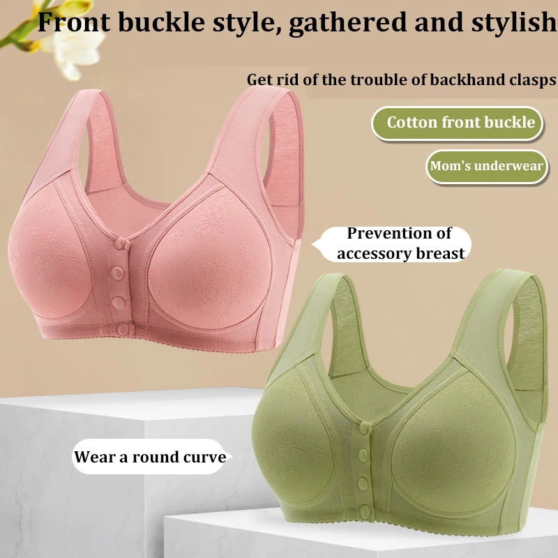 1Pcs Gather Bra Soft Cups Before The Button In The Elderly Underwear Breathable Women Without Steel Ring Tank Top Plus Size Bra