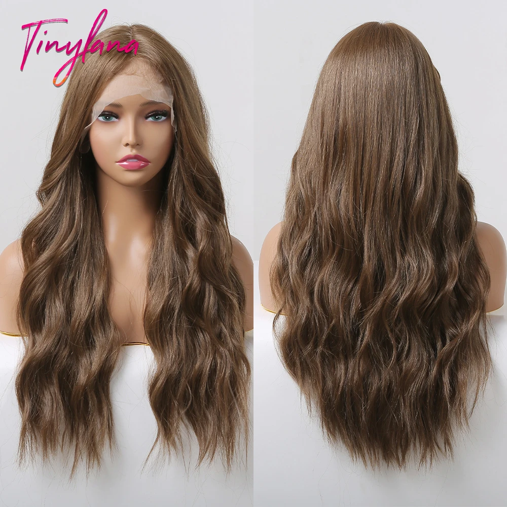 Synthetic Lace Wig Long Brown Body Wavy Transparent Lace Front Wigs for Black Women Heat Resistant Use Cosplay Wigs Natural Hair