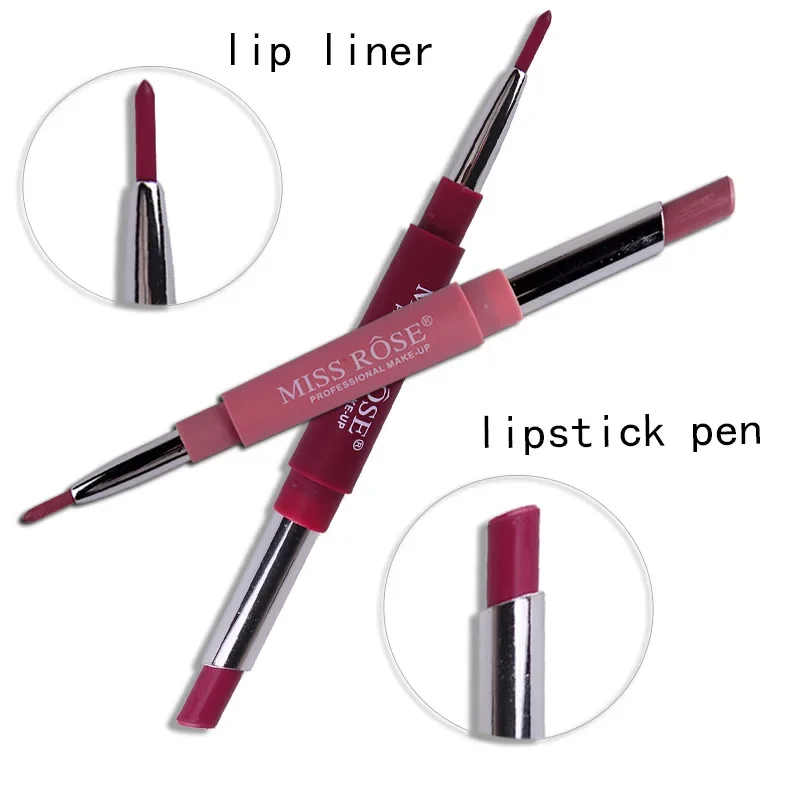 MISS ROSE Multi-function Double-ended Lipstick Pen With a Lipstick Pen a Lip Liner Pen Convenient Stylish Longlasting Waterproof