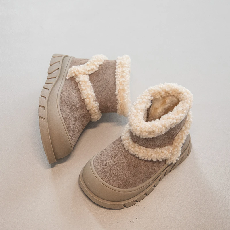 الأطفال أحذية الثلوج 2-12 سنة مبطن الفتيان الفتيات أحذية قطنية صوف الضأن طفل أحذية بوت قصيرة الفتيان الاطفال الفراء القطن الأحذية