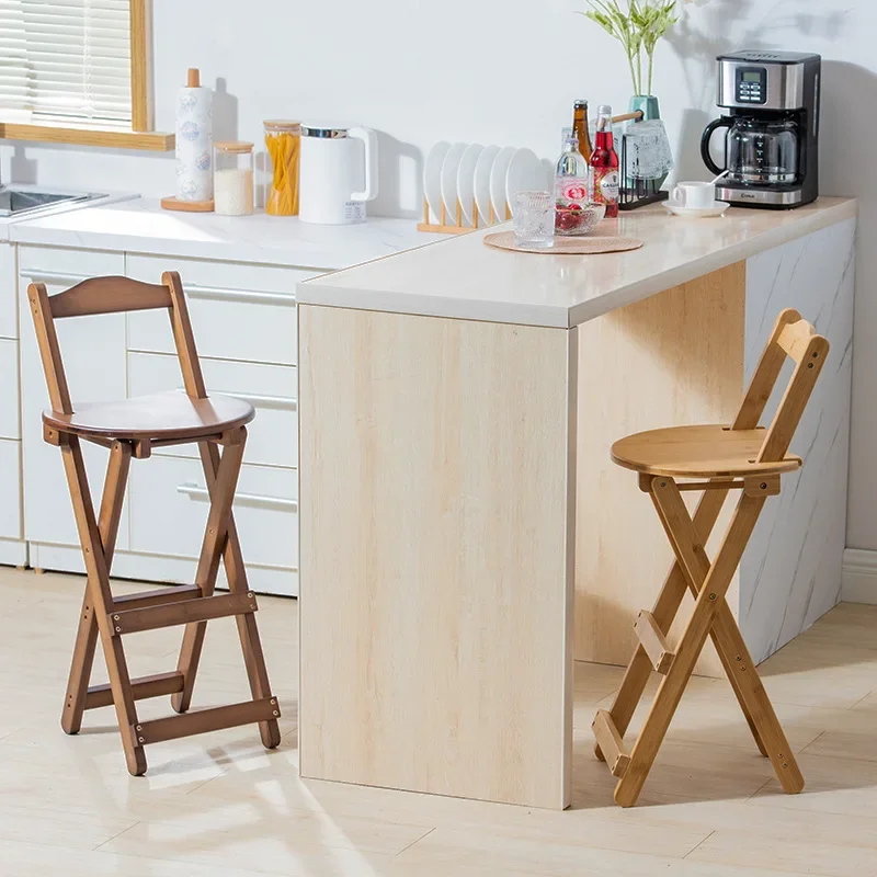 Bamboo Bar Chair High Foldable Stool Small Apartment Furniture Milk Tea Shop High Chair Portable Seating Solution