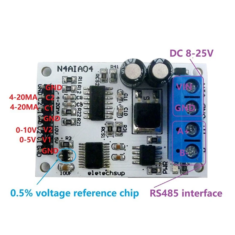 ELETECHSUP 4-20MA แรงดันไฟฟ้าสัญญาณ Acquisition RS485 Modbus RTU โมดูลสําหรับ PLC Current เครื่องส่งสัญญาณเครื่องมือวัด