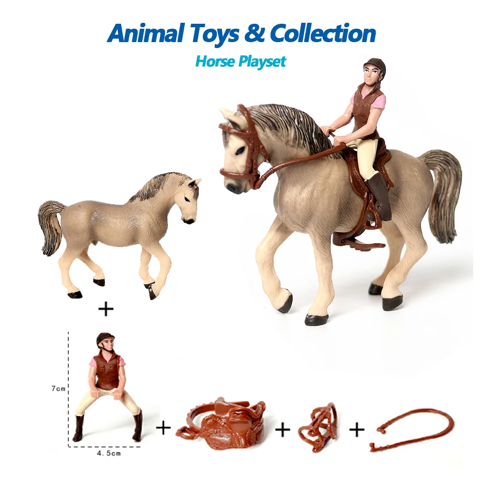 Farm Animals Horse Playset Equestrian Rider Saddle Bridle Action Figure Toy Horses Christmas Present Kids Gifts Riding Toys game