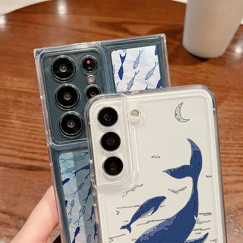Clear Phone Case For Samsung Galaxy A17 A56 A16 A15 A55 A54 A36 S25 Edge S23 S22 Ultra Plus S24 FE Ocean Shark Whale Soft Cover
