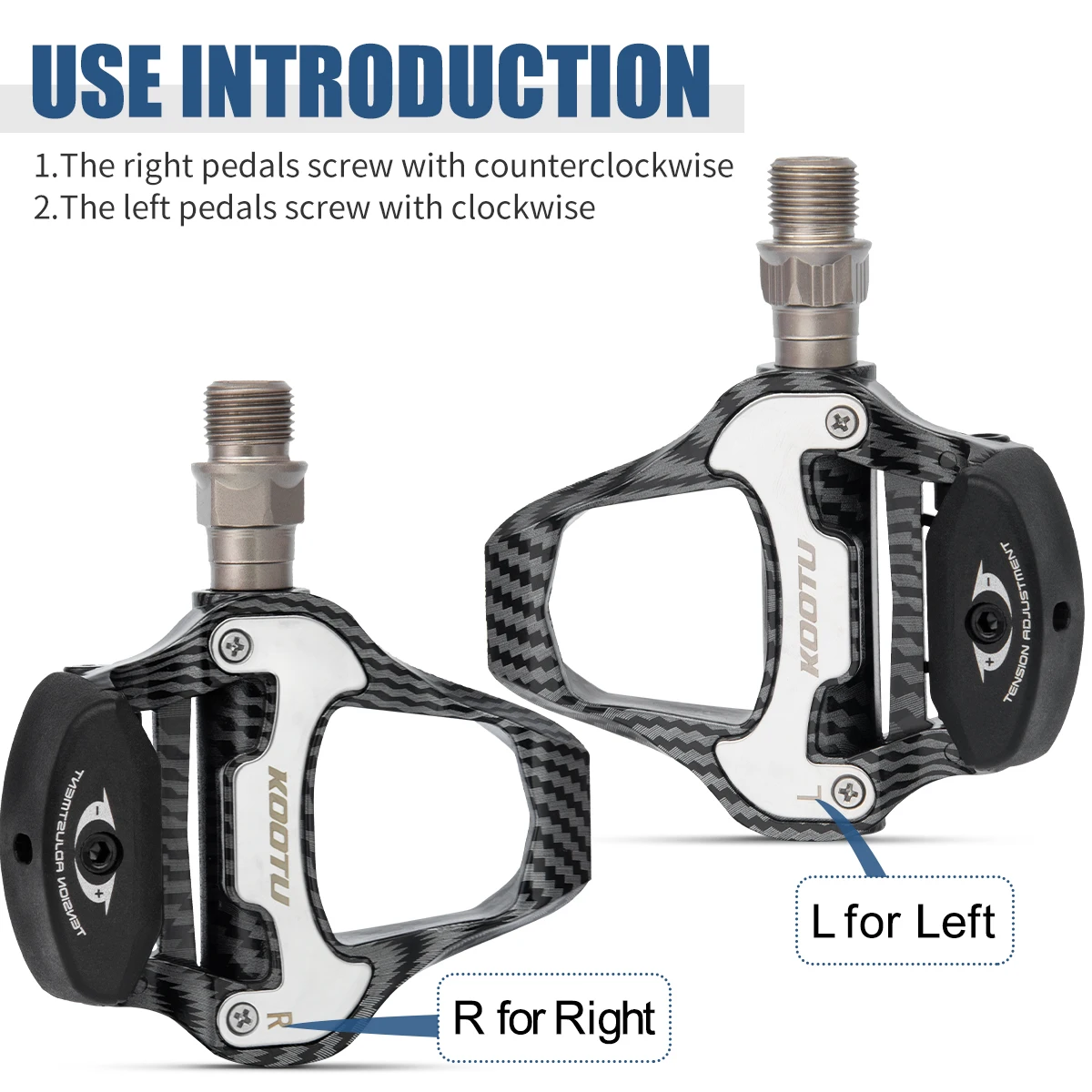 US Warehouse Carbon Pattern Road Bicycle Pedals, Racing Clip-On Pedals, Self-Clipping Pedals For Shimano SPD-SL/KEO System