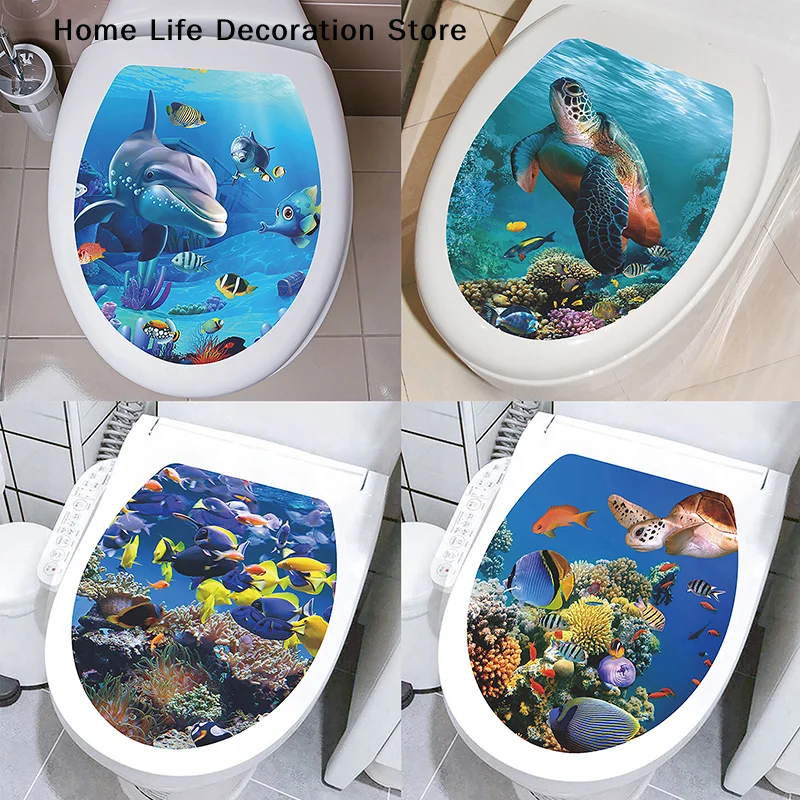 【TG】Autocollant mural à motif d'animaux sous-marins, autocollant pour salle de bain, toilettes, WC, auto-adhésif, embellissement de la vie marine, décoration de la maison