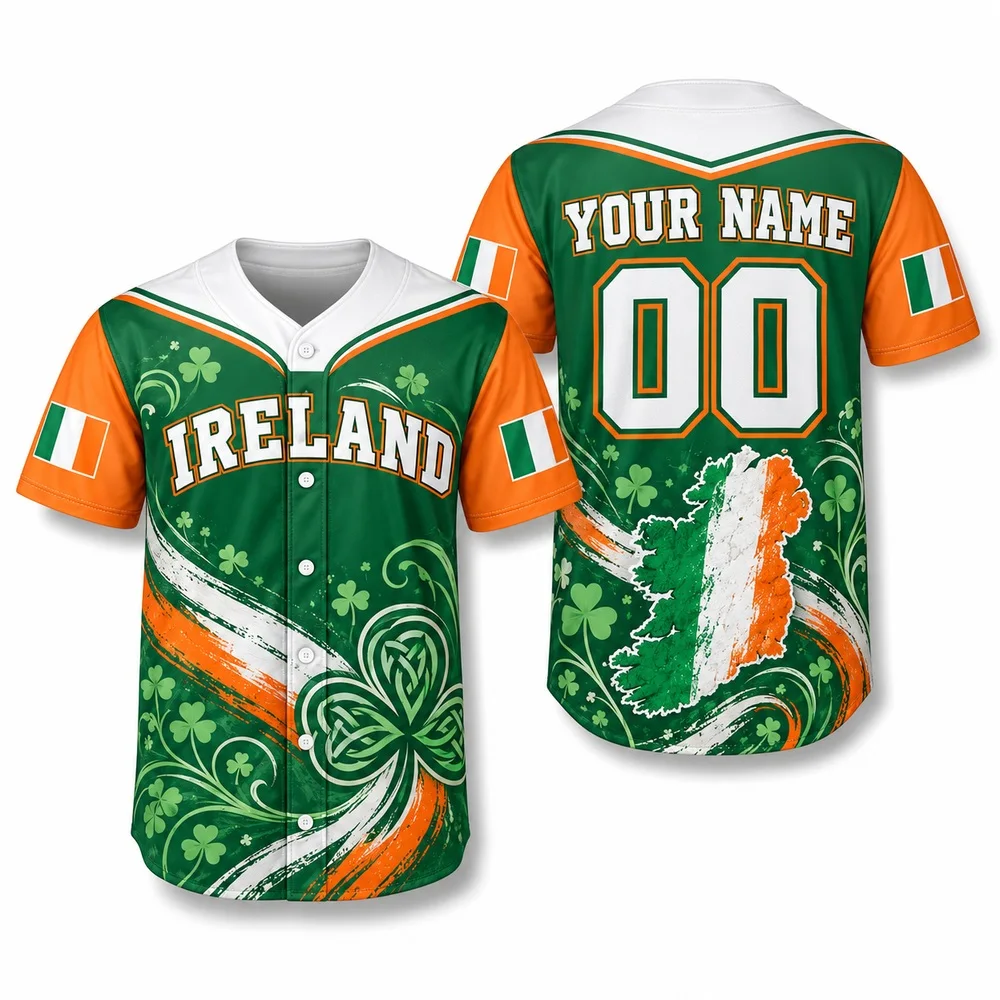 DIY Emerald Ireland Baseball Jersey Celebrates Harp Castle and Atlantic Views Jerseys Shirt Relaxed Fit Travel Nature Shirts