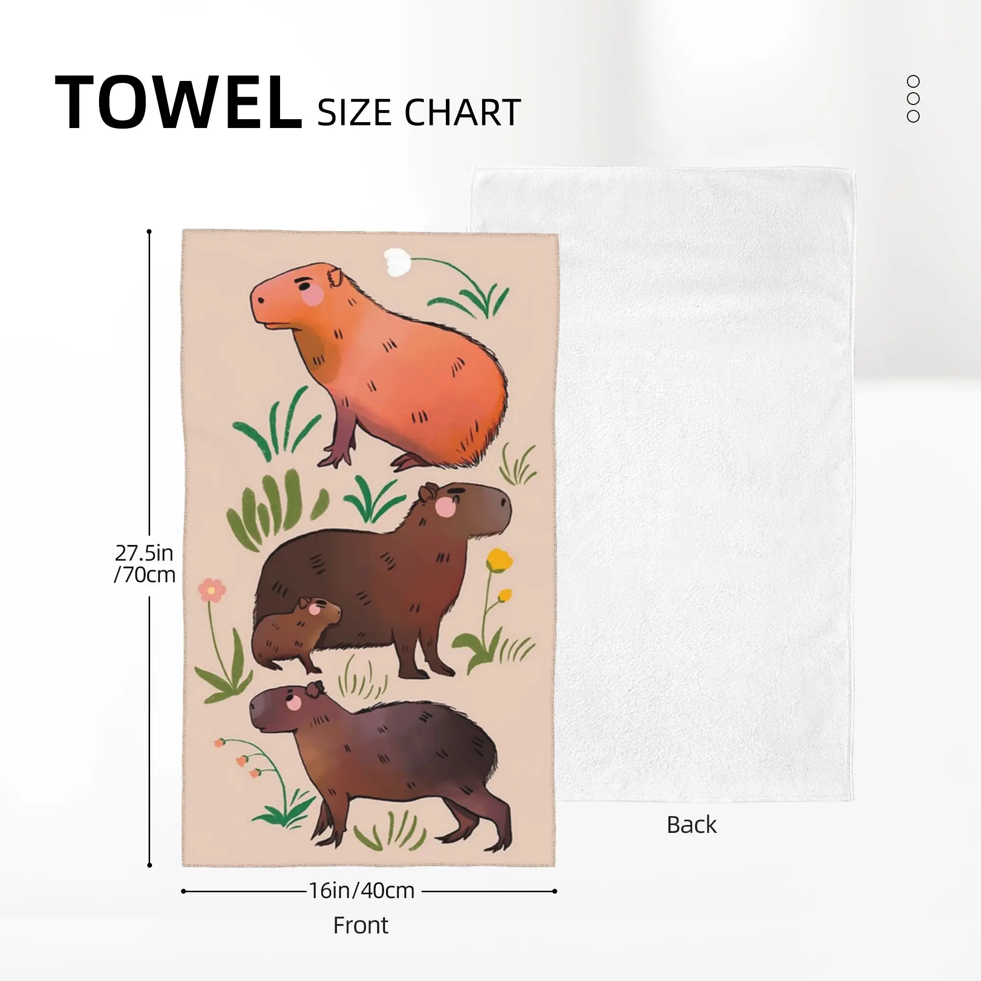 Custom Capybara - Cute Green and Brown Animal Illustration Soft Face Towel Quick Dry Pool Bath Cotton Towels Absorbent Quick