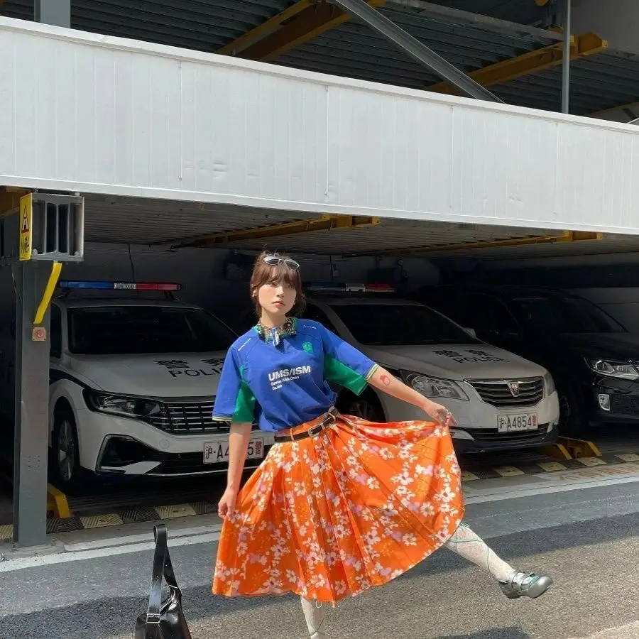 Gedrukte dubbele plooirok Vintage Y2k mode A-lijn rokken Contrasterende kleur MIDI-jurk Dameskleding Koreaanse rokken