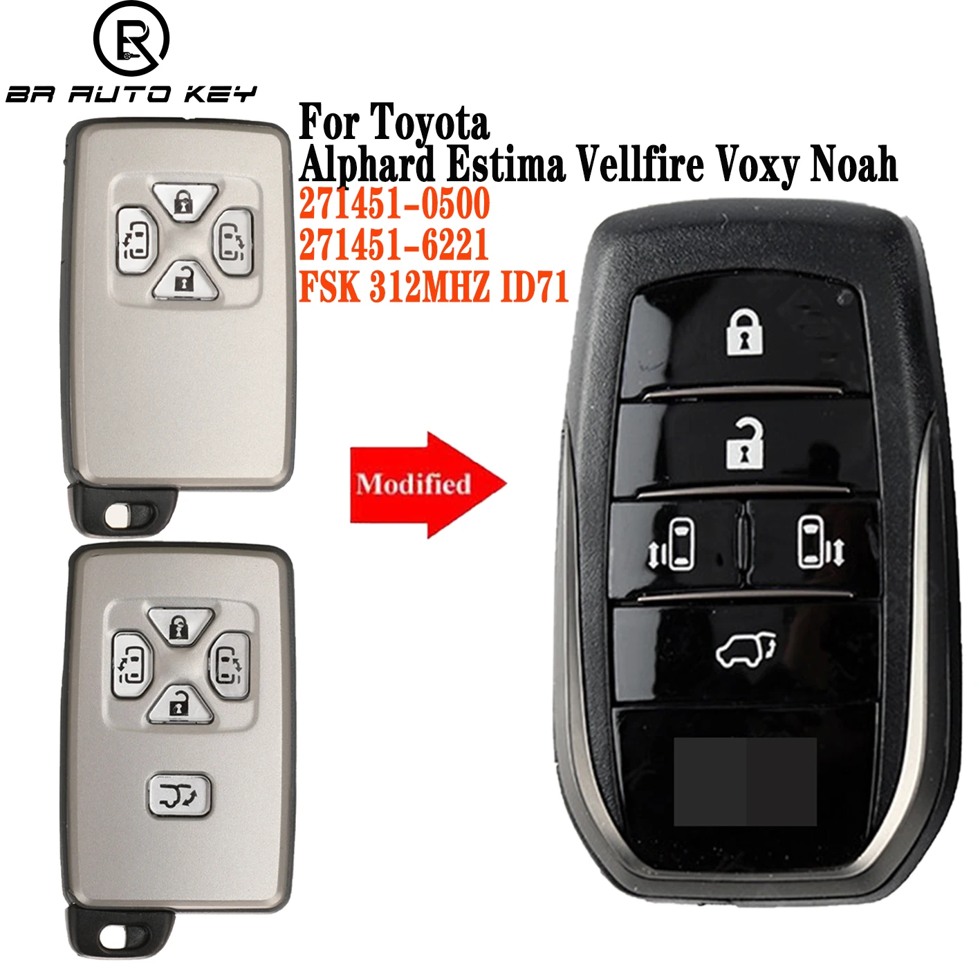 

Upgrade Replacement Smart Remote Key for Toyota Alphard Vellfire Previa Voxy Noah 2005-2014 Board NO:271451-6221 FSK312mhz ID71