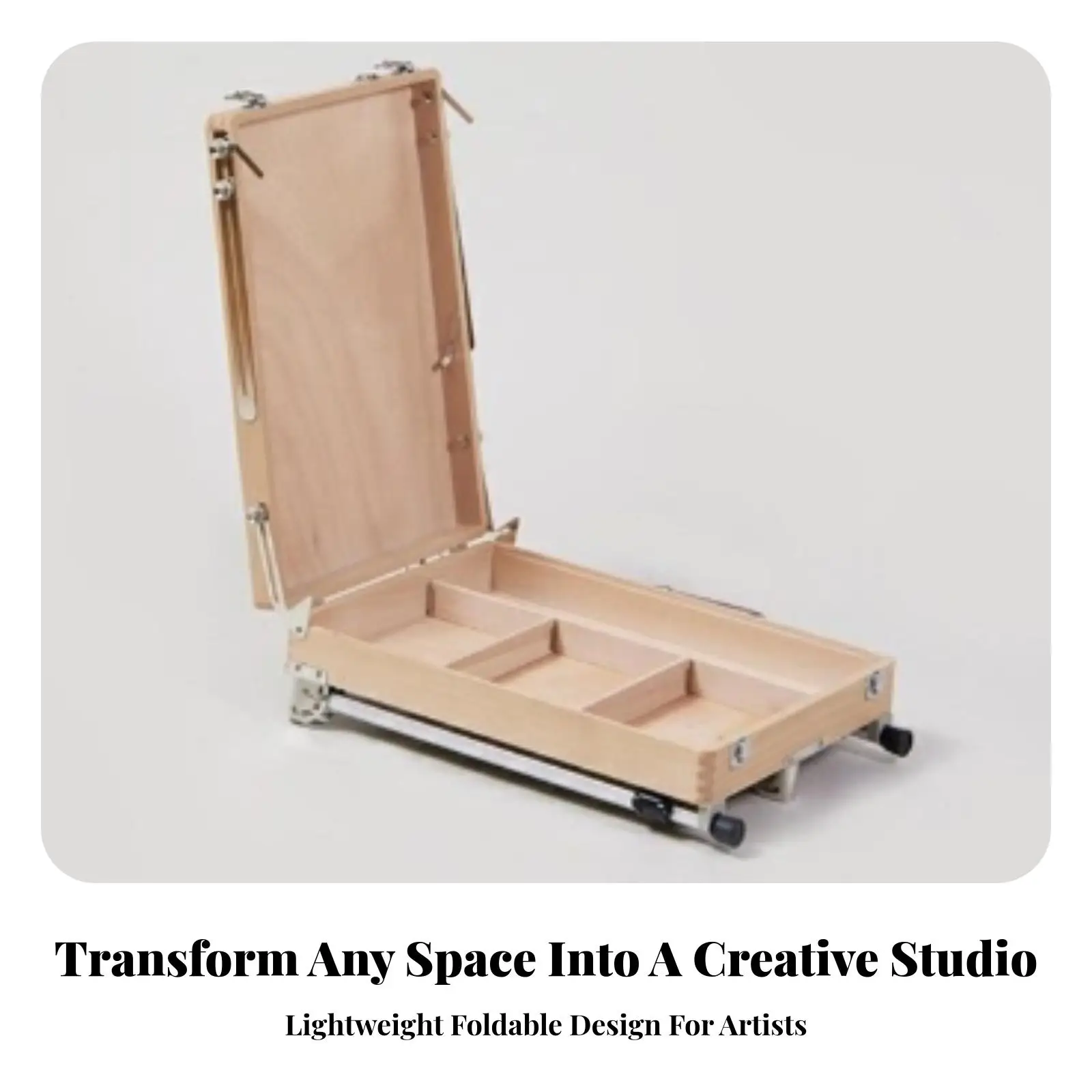 Compact Folding Easel Wooden Box with Drawers for Paint Brushes Canvases Portable Travel