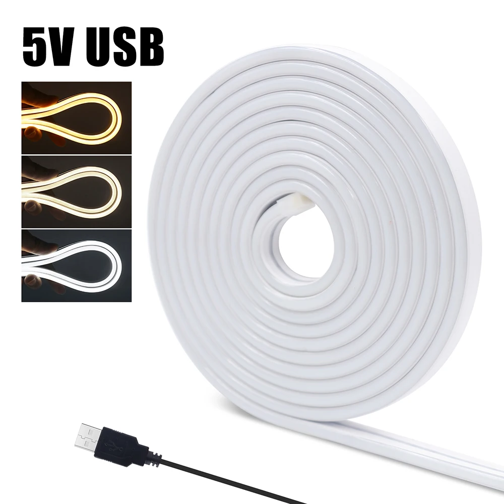 5V 2835 USB LED Neon Strip Light DC 120Leds/M 6x12MM Flexible Ribbon Rope Lights Waterproof Garden Home Decoration 0.5m 1m 2m 3m