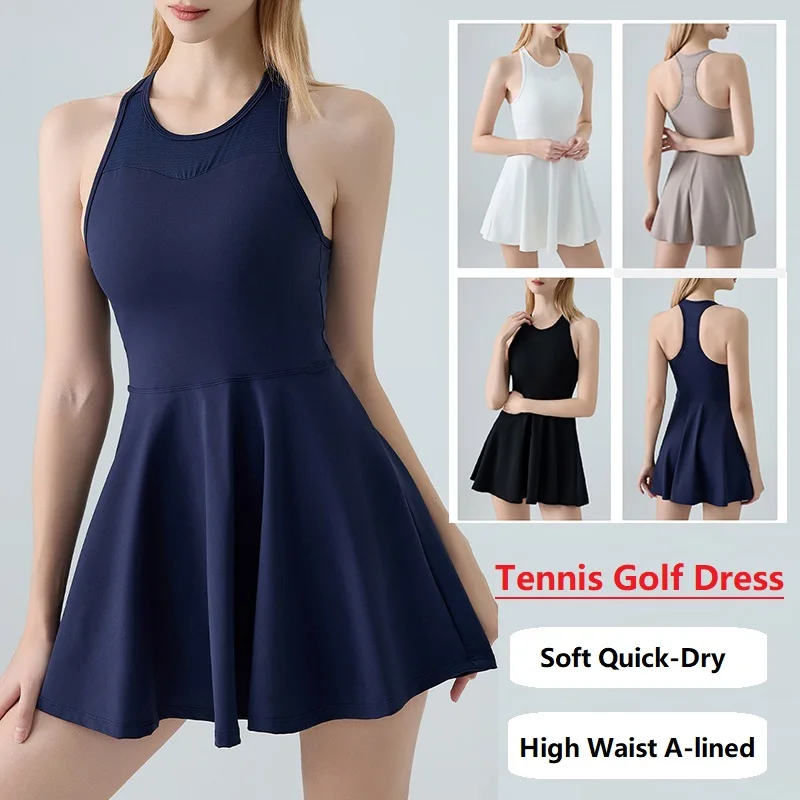 

Tennis Dress Women One-Pieces Slim Sports Sets Athletic Dress with Bra Ladies Breathable Workout Skirts Golf Fitness Clothes