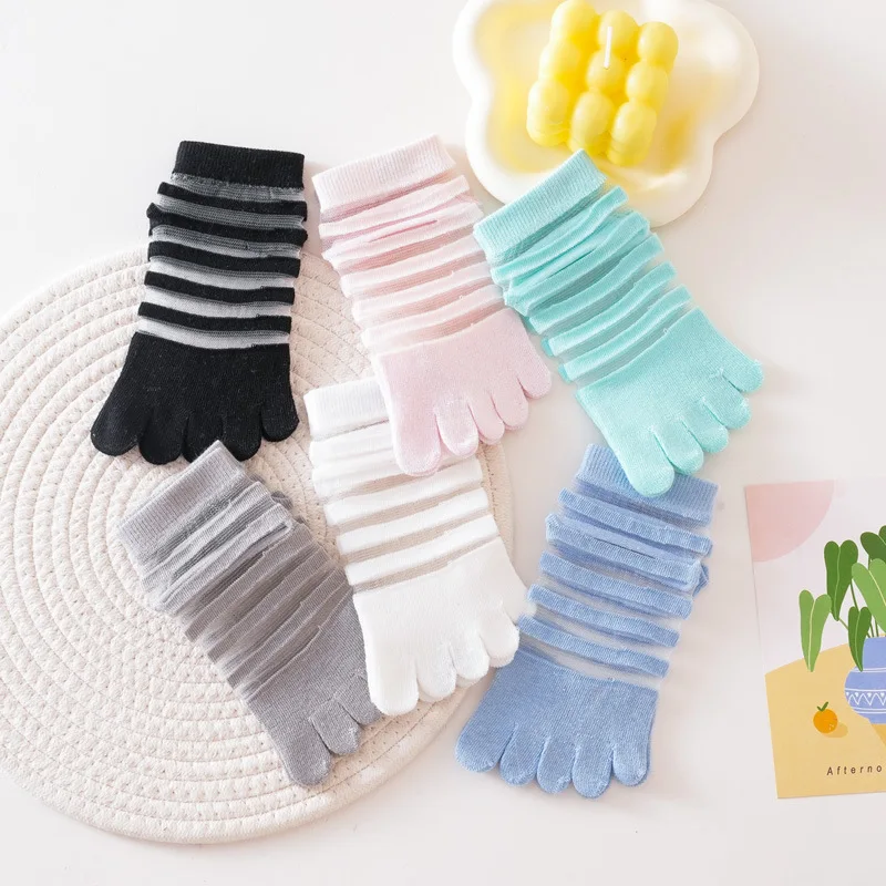 Summer Mesh Cotton Korean Japanese Style Cartoon Cute Five Finger Socks Kids Boys Girls Children Breathable Five Toe Root Socks