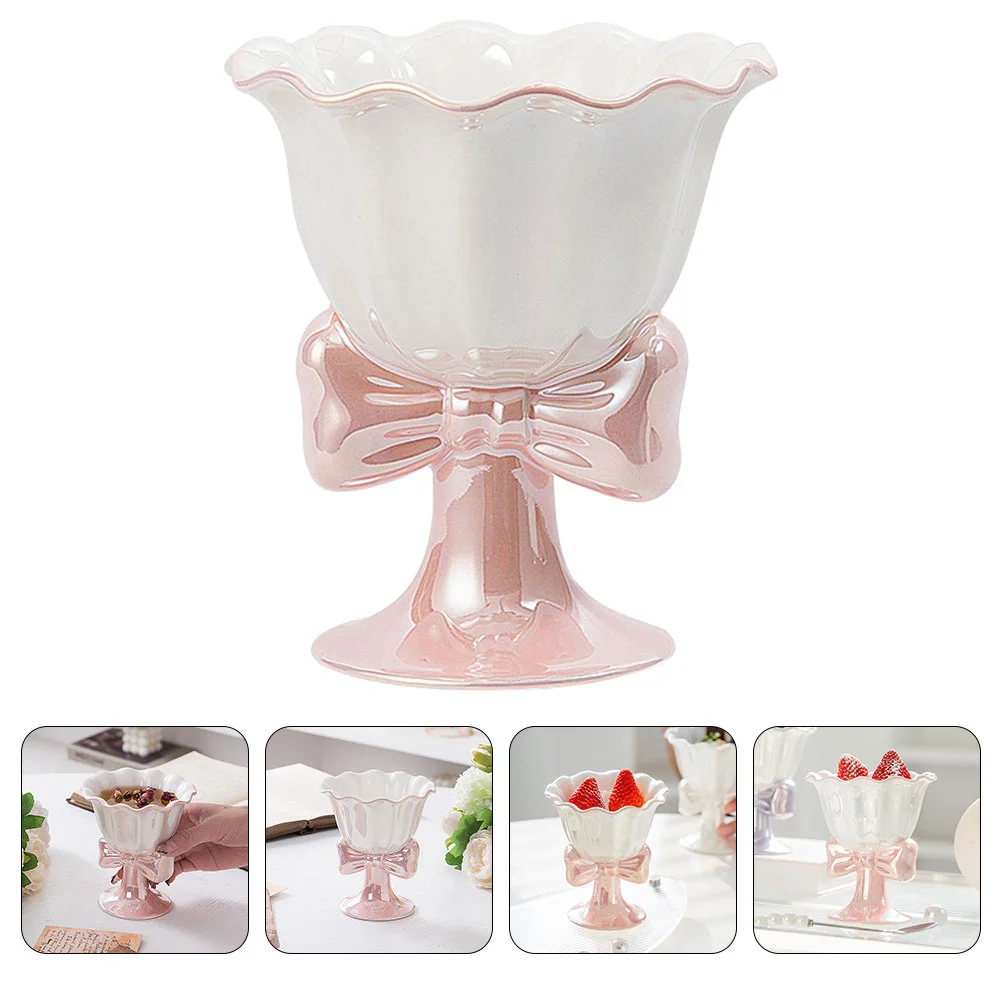 Footed Dessert Cups Trifle Bowl Yogurt Containers Snack Tray Fruit Serving Ceramic Dish Decorate