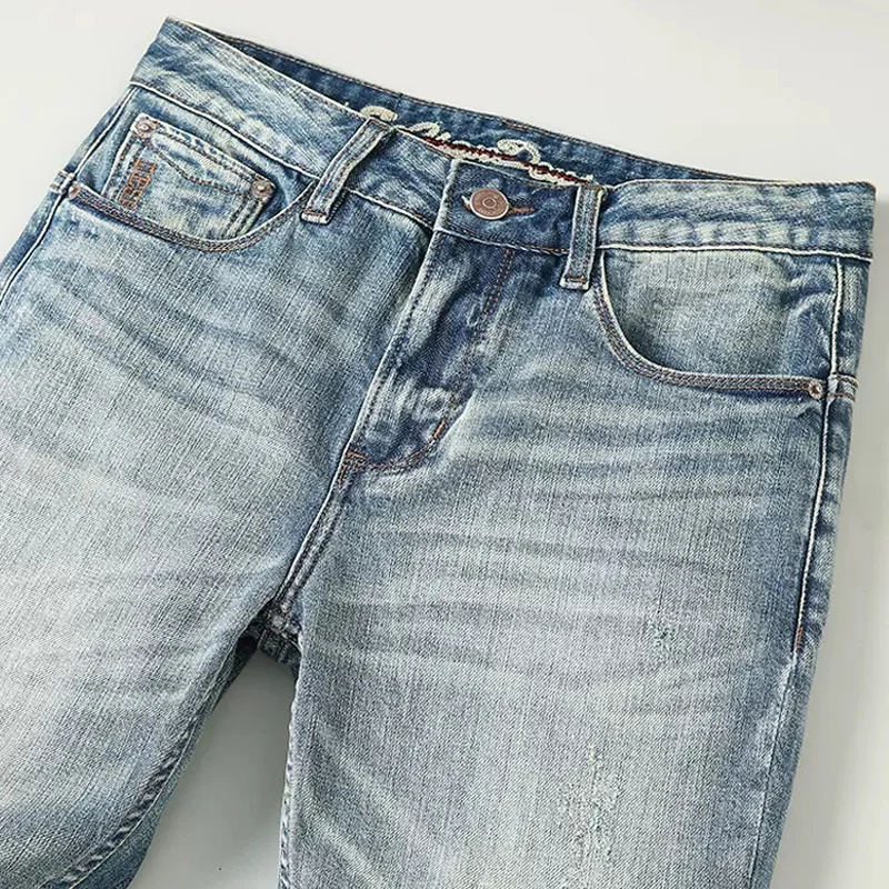 Fashion Designer Men Jeans High Quality Retro Blue Elastic Stretch Slim Fit Ripped Jeans Men Trousers Vintage Denim Pants Hombre